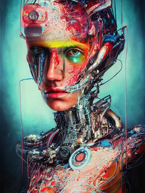 Image similar to art portrait of cybernetic organism,8k,by tristan eaton,Stanley Artgermm,Tom Bagshaw,Greg Rutkowski,Carne Griffiths,trending on DeviantArt,face enhance,hyper detailed,minimalist,cybernetic, android, blade runner,full of colour,