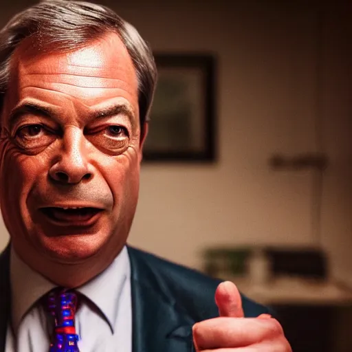 Image similar to nigel farage in mortal kombat, splash art, movie still, detailed face, cinematic lighting, dramatic, octane render, long lens, shallow depth of field, bokeh, anamorphic lens flare, 8 k, hyper detailed, 3 5 mm film grain