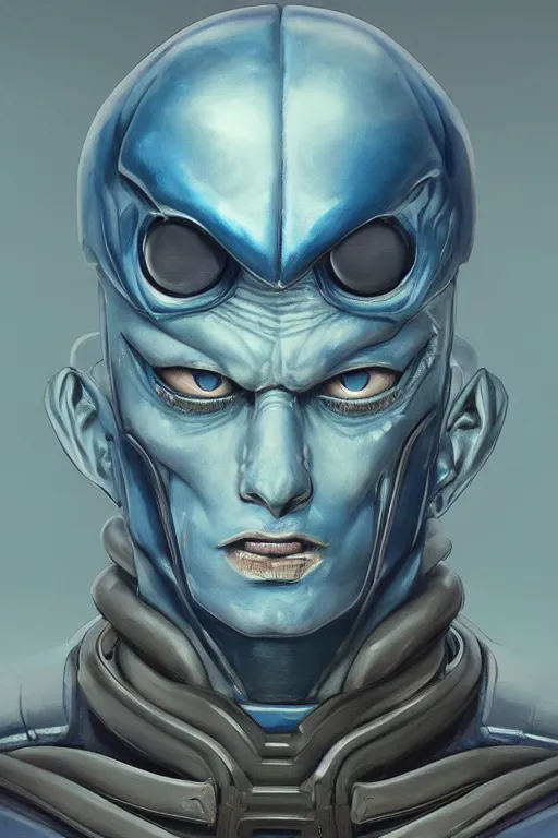 Prompt: portrait from a handsome blue masculine extraterrestrial alien, sci - fi art, akira toriyama hr giger, kuvshinov ilya, trending on artstation
