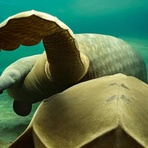 Image similar to a Manatee with the armor of a pangolin, national geographic photograph