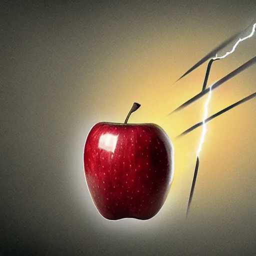 Prompt: an apple exploding with lightning