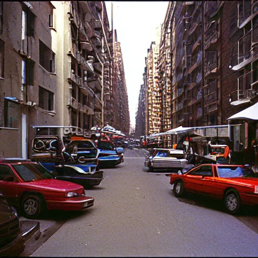 Image similar to street of brooklin 1 9 8 9, hyper detailed, kodachrome photo