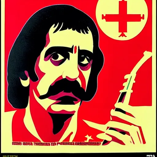 Image similar to frank zappa as a soviet propaganda poster