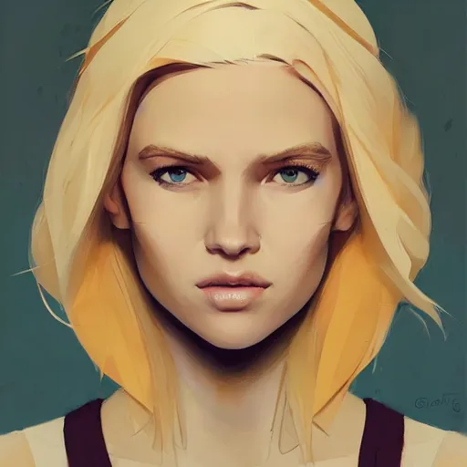 Image similar to Beautiful girl with blond hair profile picture by Greg Rutkowski, asymmetrical, Organic Painting , Matte Painting, geometric shapes, hard edges, street art, symmetric face, symmetric eyes, trending on the artstation:2 by Sachin Teng:4