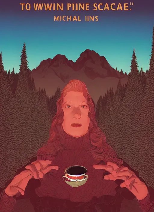 Image similar to Twin Peaks movie poster artwork by Michael Whelan and Tomer Hanuka, Rendering of crimson scales society, from a scene from Twin Peaks, clean, full of detail, Matte painting, trending on artstation and unreal engine