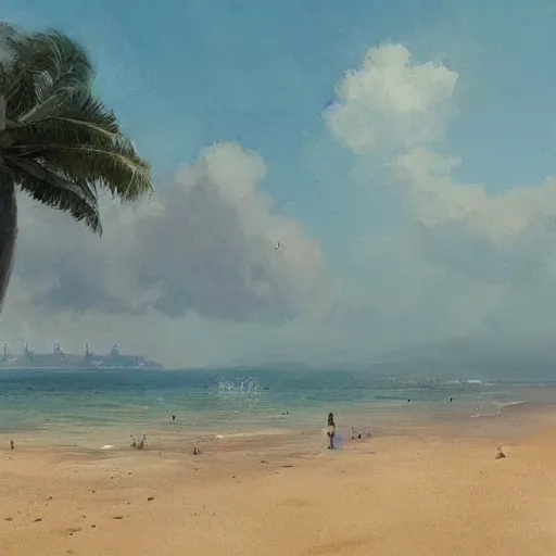 Image similar to a beach in singapore, by greg rutkowski