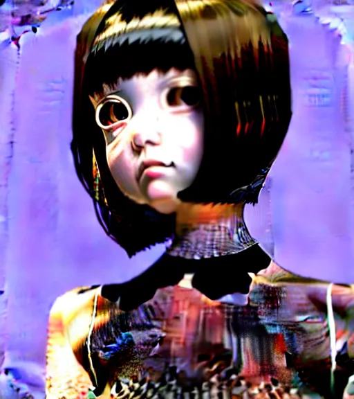 Image similar to girl with morbid thoughts wearing a black spring dress with short brown hair, queen of sharp needles and under the effect of psychosis, by Range Murata, Katsuhiro Otomo, Yoshitaka Amano, and Artgerm. 3D shadowing effect, 8K resolution.