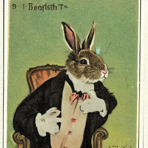 Prompt: a 1 9 1 0 s postcard showing a famous rabbit dressed as beethoven