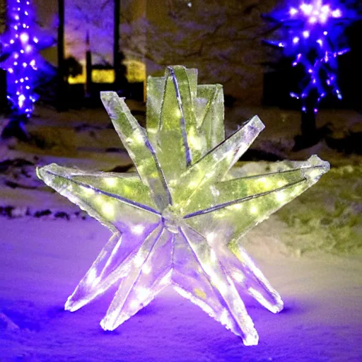 Image similar to star made of ice, christmas lights in the background