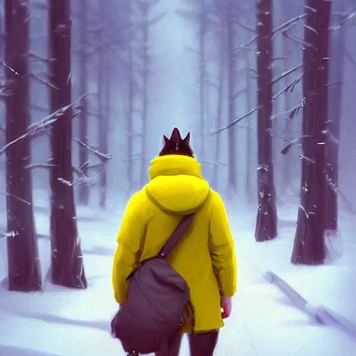 Prompt: portait of a cat wearing a yellow raincoat, venturing through the siberian forest, carrying a large rifle on a sling. realistic 4 k octane render, epic composition, magical atmosphere, ultra hd, masterpiece by pascal campion and anton fadeev, trending on artstation, walking towards the camera, pastel colors, extremely detailed, gorgeous