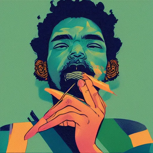 Prompt: profile picture of smoking marijuana by sachin teng, organic painting, marijuana, hiphop, hard edges, energetic, 3 d shapes, asymmetrical, smoke, warm, inviting, highly detailed, by sachin teng