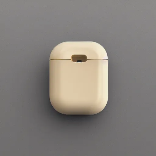 Prompt: a single beige truly wireless earbud with gold accents, beige case, studio, product photo