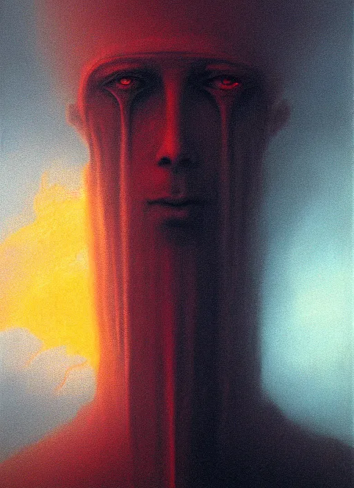 Image similar to lord loss, the king of hell, book portrait, psychedelic symmetric lights and fog, in the style of zdzislaw beksinski, glowing light and shadow, hyperrealist, 8 k