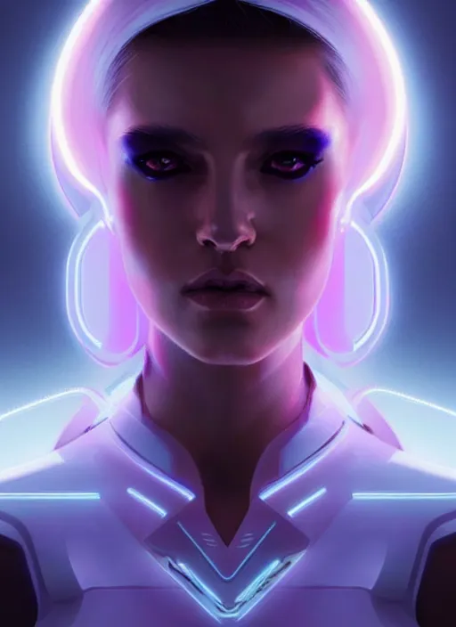 Image similar to portrait of modern scandinavian female humanoid, very futuristic, elegant, cyber neon lights, highly detailed, digital illustration, trending in artstation, trending in pinterest, glamor pose, concept art, smooth, sharp focus, art by artgerm and greg rutkowski