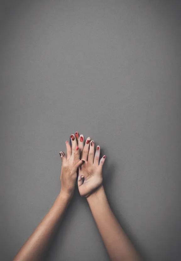 Prompt: an instagram photo of one ultra detailed woman's palm with 5 fingers lying on the table, instagram photo, studio photo