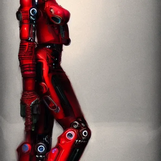 Prompt: cyberpunk cyborg dressed in red silk, in the style of robotpencil