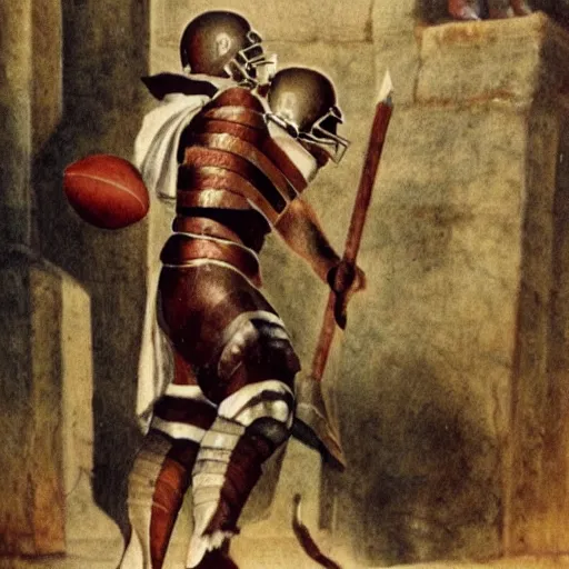 Image similar to Coach Belichick in ancient Rome trying to teach centurions how to play football