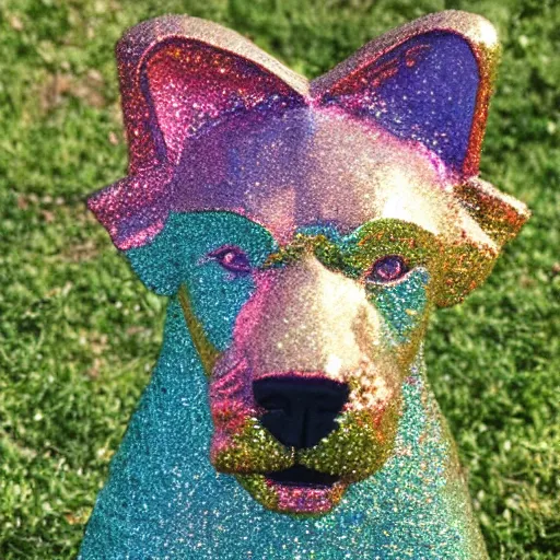 Prompt: miniature statue of a dog made of acrilyc covered in colorful glitter