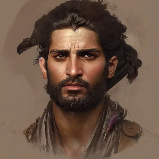 Image similar to portrait of a kurdish warrior, highly detailed, digital painting, artstation, concept art, sharp focus, illustration, art by art germ and greg rutkowski and alphonse mucha