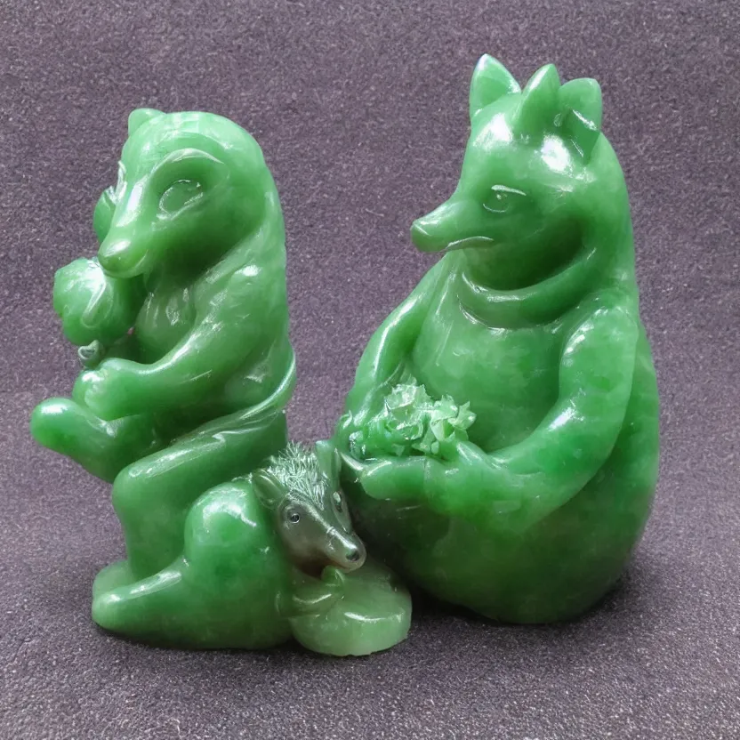 Image similar to carefully crafted jade statue of hedgehog