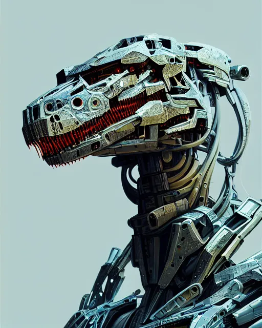 Image similar to mecha male t rex portrait, cyborg, intricate mechanical body, robot eyes, hyper realistic 3 d render by ilya kuvshinov, jonas roscinas, peter mohrbacher, greg rutkowski, ryohei hase, dramatic lighting, intricate, highly detailed, sharp focus, luminous, unreal engine, blender, artstation, masterpiece, ray tracing