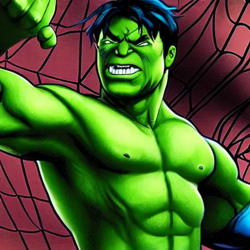 Prompt: spiderman but he's hulk