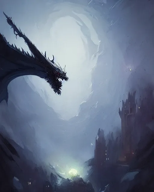 Prompt: a painting of a night dragon by greg rutkowski, dark fantasy art, high detail, trending on artstation