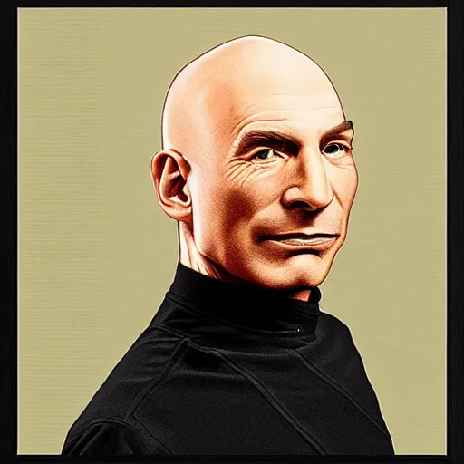 Prompt: a detailed portrait of Jean-Luc Picard with a huge bushy moustache
