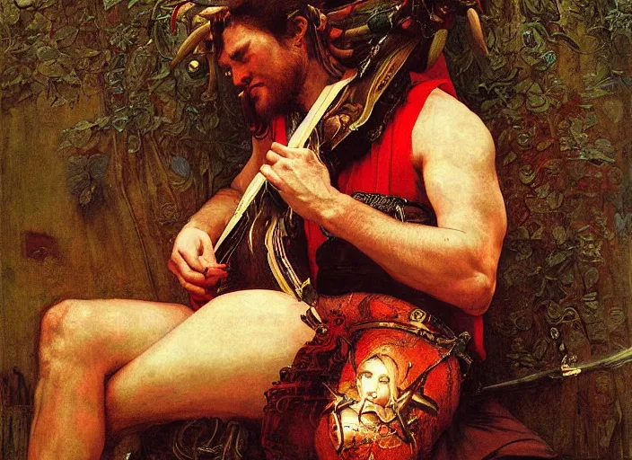 Prompt: bard - a devil with red skin and horns playing lute. edgar maxence and caravaggio and michael whelan and delacroix style, artistic, intricate painting, cinematic lighting, hyper realistic, extremely detailed, vivid colors, establishing shot, dramatic lighting