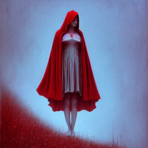 Image similar to Red Riding Hood in style of Zdislaw Beksinski