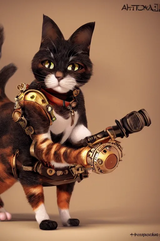 Image similar to A cute Steampunk calico cat, octane render, HD, trending on artStation, artstationHD, artstationHQ, 4k, 8K