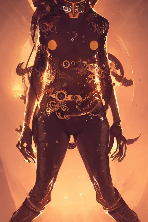 Image similar to stunningly beautiful, clockwork ninja in jungle, symmetrical face, golden hour, smooth, focus, highly detailed, hyper realistic, dramatic lighting, elegant, intricate, concept art, low angle, art by wlop, mars ravelo, greg rutowski, artstation