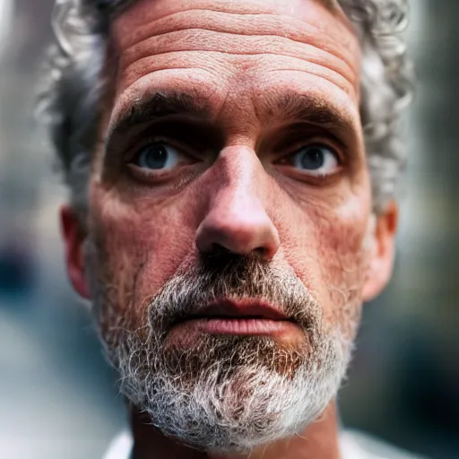 Image similar to closeup portrait of a Jordan Peterson , new york back street , by Steve McCurry and David Lazar, natural light, detailed face, CANON Eos C300, ƒ1.8, 35mm, 8K, medium-format print