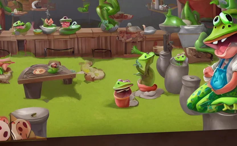 Prompt: game about a cute frog chef in italy, frog chef in foreground, unity screenshot,
