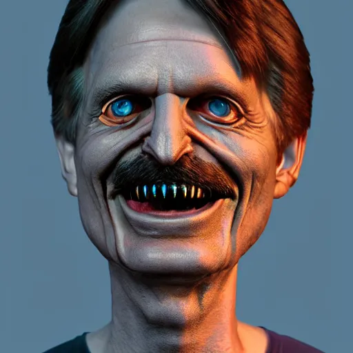 Prompt: alien jeff foxworthy, photograph, hyperrealstic, unreal engine, on stage, spotlight, dynamic shadows, artstation, 4 k, ultra detailed