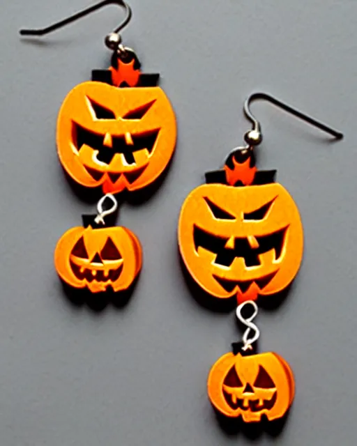 Image similar to spooky jack'o'lantern, 2 d lasercut earrings,