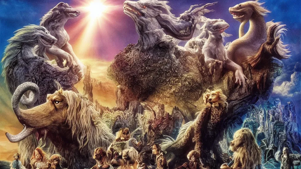 Image similar to falcor the luck dragon. the neverending story movie. sunlit undertones. wolfgang peterson. the dark crystal. 3 8 4 0. 2 1 6 0.