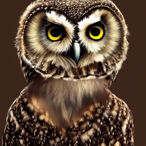 Prompt: beautiful furry owl portrait, furry woman