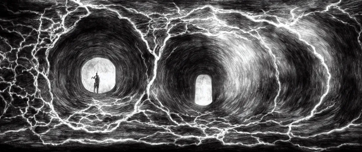 Prompt: alvah angelrune water portal to hell located in heaven, photorealistic, crowd of people, rule of thirds, 4 k, dark bright effect, michelangelo