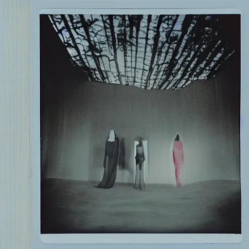 Prompt: surreal polaroid of dream of fashion shoot by andrei tarkovsky and stephen gammell, liminal space, photorealistic, high definition, technicolor, award - winning photography, masterpiece, amazing colors,