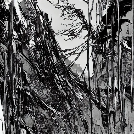 Prompt: landscape by tsutomu nihei