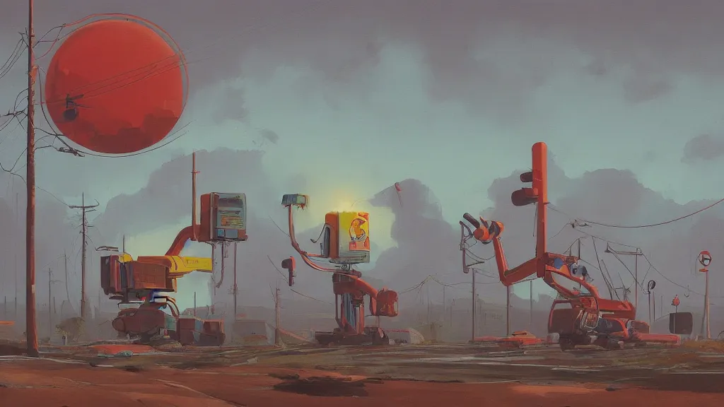 Image similar to a painting in the style of simon stalenhag.