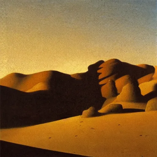 Image similar to desert landscape oil painting at twilight, intricate lines, elegant, extreme detail, smooth, sharp focus, art by vermeer and edward church