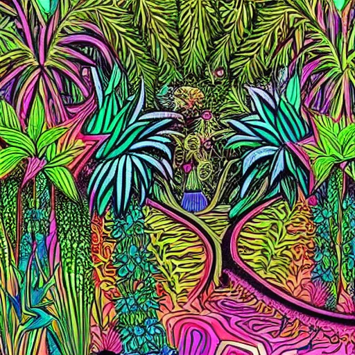 Image similar to psychedelic trippy couch in jungle, garden, hippy art, wavy, 7 0 s vibes