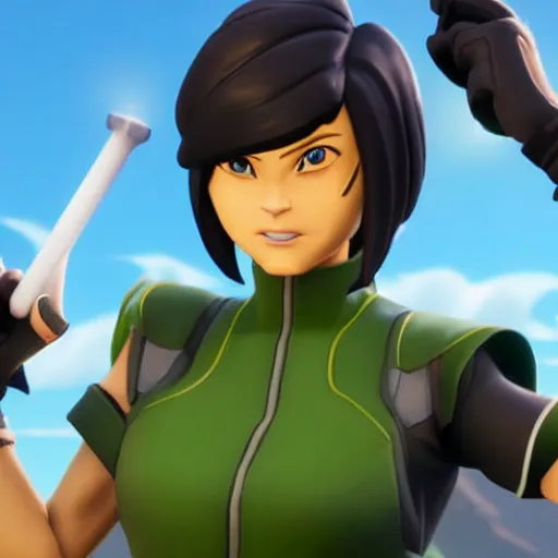 Image similar to toph beifong in fortnite, blind eyes, character render, full body shot, highly detailed, in game render