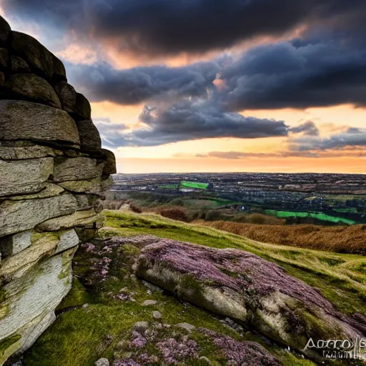 Image similar to almscliff crag in leeds england 8k highly detailed photograph, award winning, beautiful lighting, daytime view