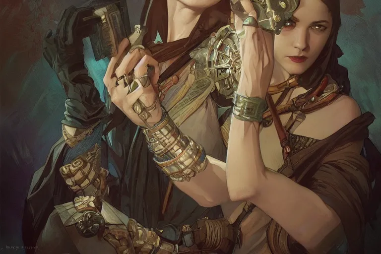 Image similar to combination 1930s ancient mage, highly detailed, digital painting, artstation, concept art, sharp focus, illustration, art by artgerm and greg rutkowski and alphonse mucha