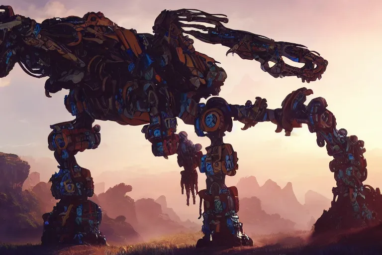 Image similar to tallneck machine mecha animal beast robot of horizon forbidden west horizon zero dawn bioluminiscence global illumination ray tracing hdr fanart arstation by sung choi and eric pfeiffer and gabriel garza and casper konefal