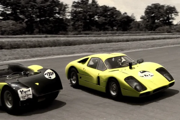 Prompt: vintage archival race footage of a single 1955 Ferrari F40, with elements of the De Tomaso Pantera, Lotus, GT40, BMW M1, and Countach, movie still, speed, cinematic Panavision 5384 film