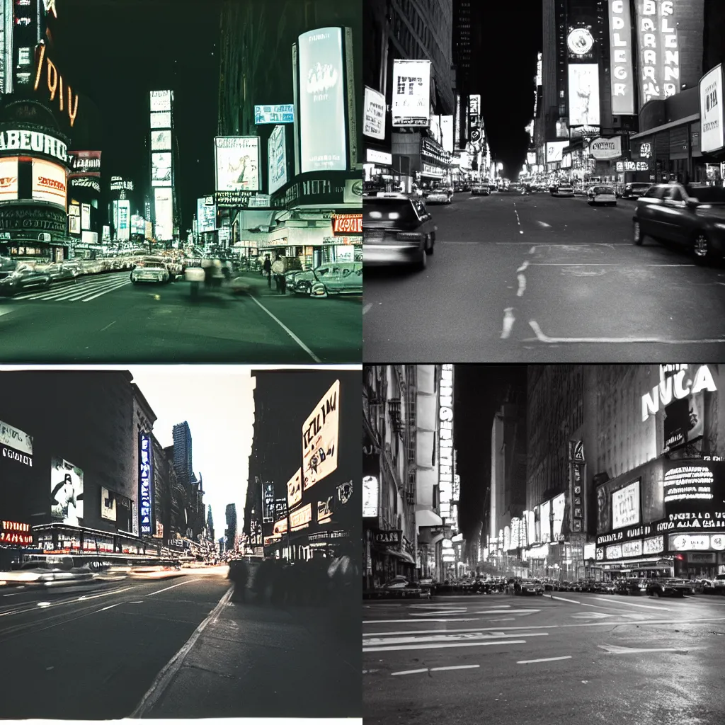 Prompt: a Cinestill film photo of 42nd street New York City at night